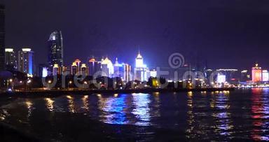 第四K视频，海滨城市建筑夜间，青岛，青岛，中国。